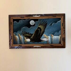 VTG Black Velvet American Bald Eagle Painting 14” x 23” 1970s
